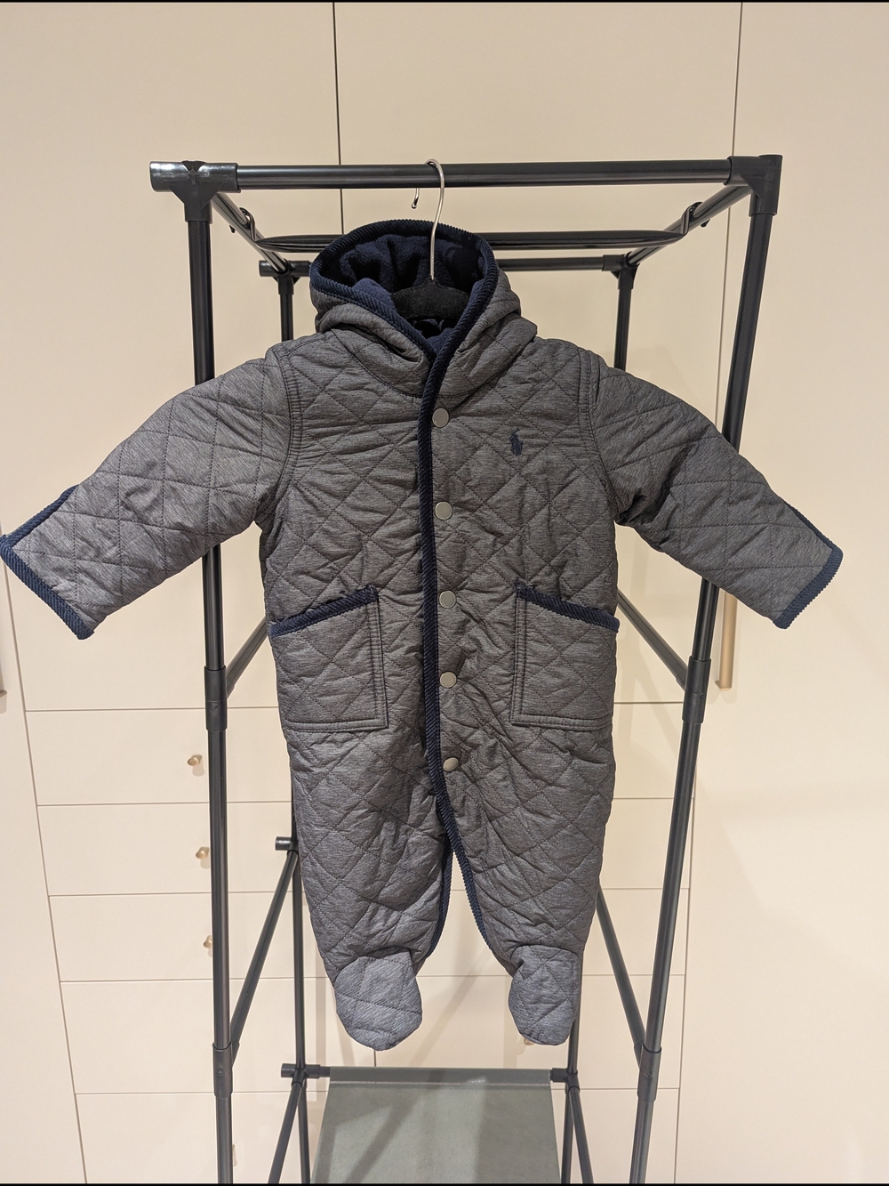 Ralph Lauren Gray Quilted Puffer One-Piece with Navy Trim